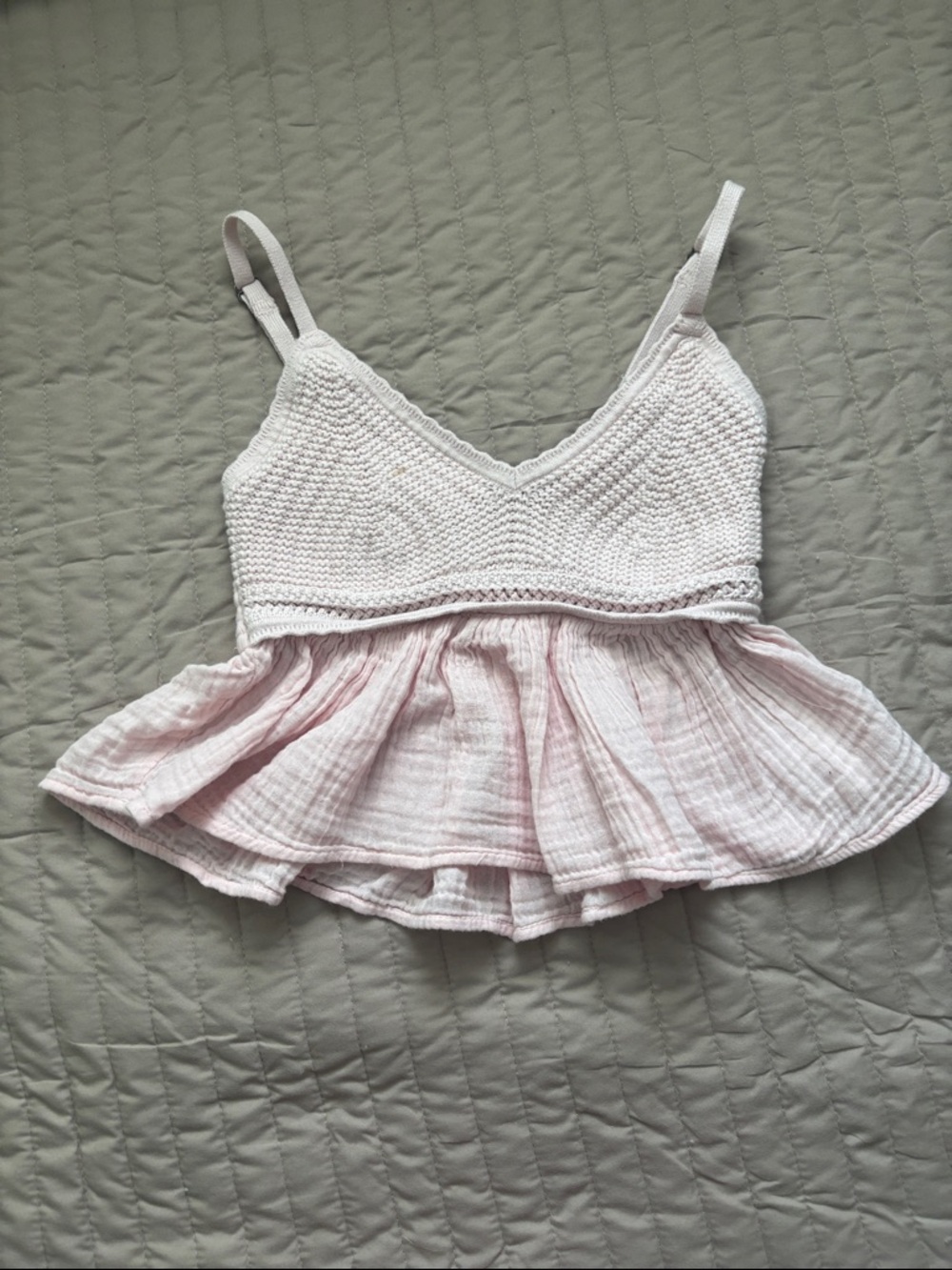 Hollister Light Pink Crochet Peplum Crop Top